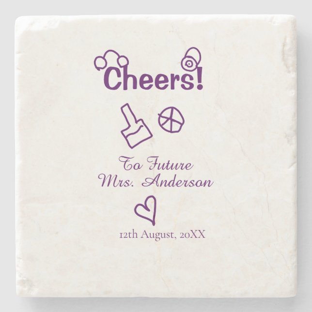 Cheers to future Mrs add bride name purple doodle Stone Coaster (Front)