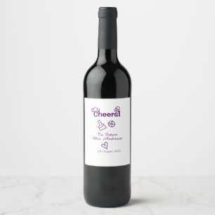 Cheers to future Mrs add bride name purple doodle Wine Label