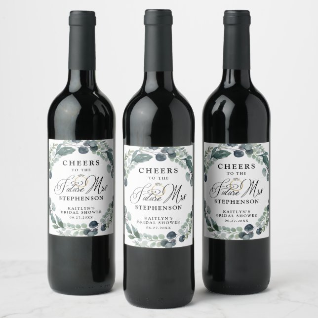 Cheers to Future Mrs Greenery Bridal Shower Wine Label (Bottles)