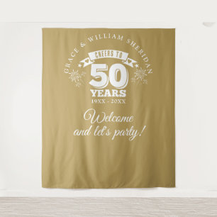 Cheers To Gold 50th Anniversary Photo Backdrop Tapestry