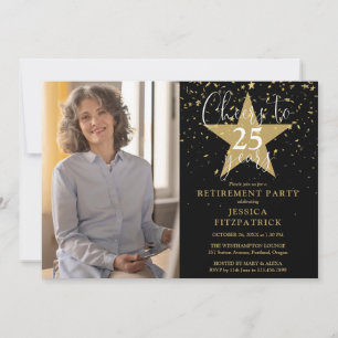 Cheers To Gold Stars Photo Retirement Party Invitation