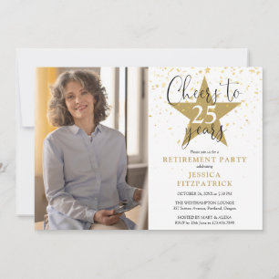 Cheers To Gold Stars Photo Retirement Party Invitation