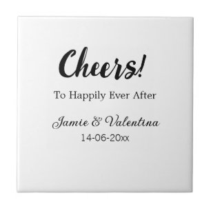 Cheers to happily ever after add couple name date ceramic tile