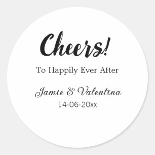 Cheers to happily ever after add couple name date classic round sticker