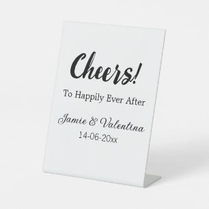Cheers to happily ever after add couple name date pedestal sign
