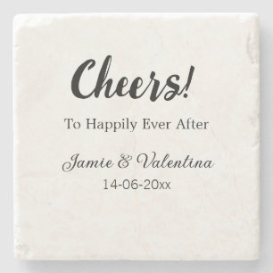 Cheers to happily ever after add couple name date stone coaster