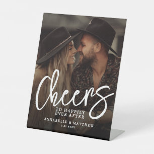 Cheers To Happily Ever After Photo Wedding Bar Pedestal Sign