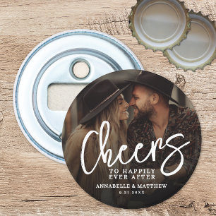Cheers To Happily Ever After Photo Wedding Bottle Opener