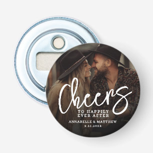 Cheers To Happily Ever After Photo Wedding Bottle Opener