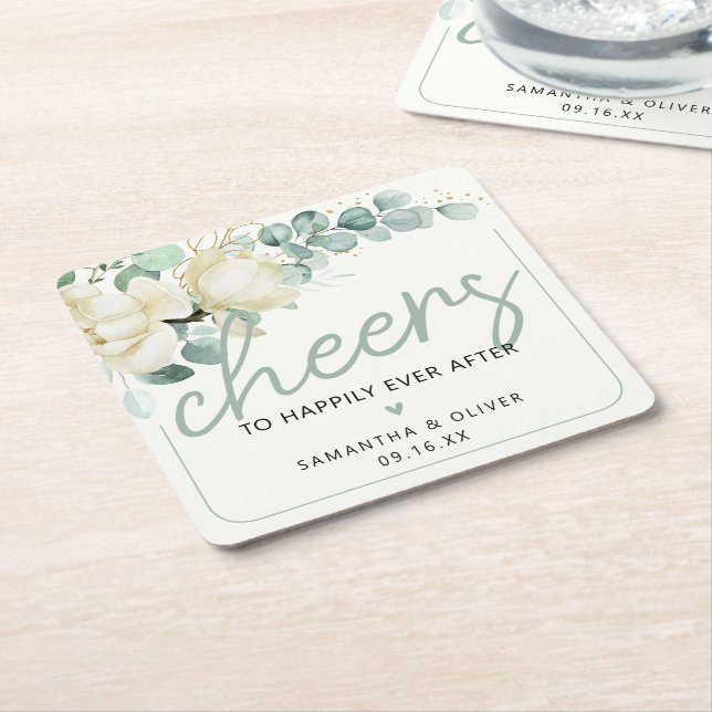 Cheers to Happily Ever After Wedding Favour  Square Paper Coaster (Angled)