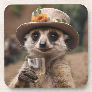 "Cheers to Life: Gran Meerkat Enjoys Glass Of Wine Coaster