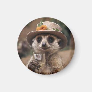 "Cheers to Life: Gran Meerkat Enjoys Glass Of Wine Magnet
