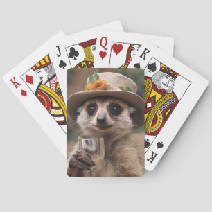 "Cheers to Life: Gran Meerkat Enjoys Glass Of Wine Playing Cards