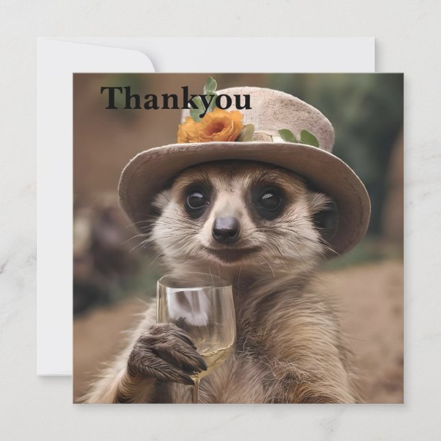 "Cheers to Life: Gran Meerkat Enjoys Glass Of Wine Thank You Card (Front)