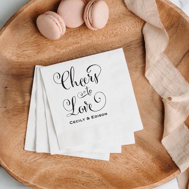 Cheers to Love Black and White Wedding Monogram Napkin (Creator Uploaded)