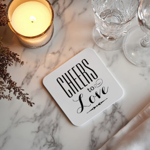 Cheers to Love Black and White Wedding Square Paper Coaster