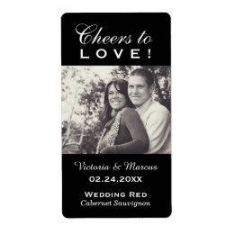 Cheers to Love Black Wedding Photo Wine Bottle
