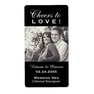 Cheers to Love Black Wedding Photo Wine Bottle