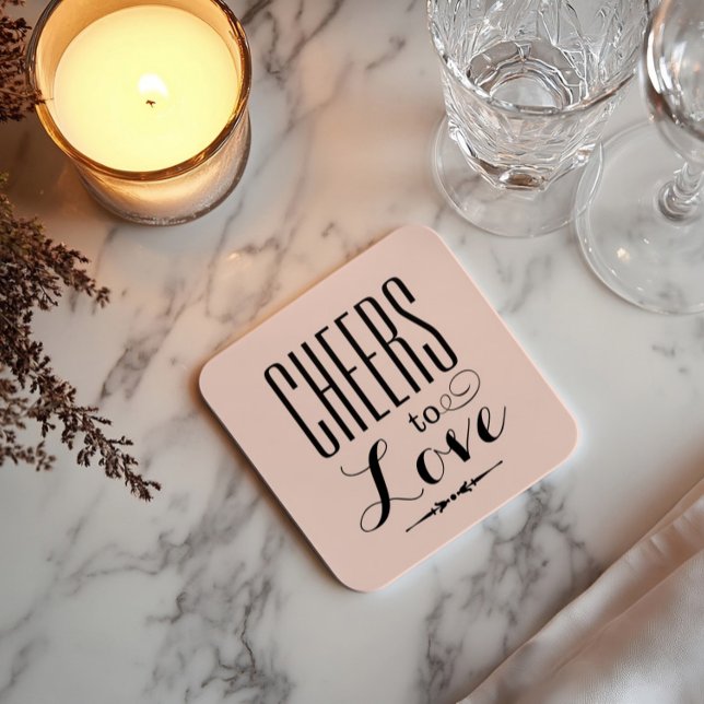 Cheers to Love Blush Black Wedding Square Paper Coaster (Creator Uploaded)