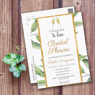 Cheers to Love Botanical Bridal Shower Party Invi Postcard