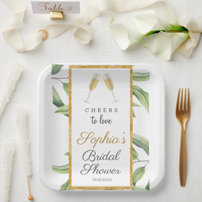 Cheers to Love Botanical Bridal Shower Party  Paper Plate (Wedding)