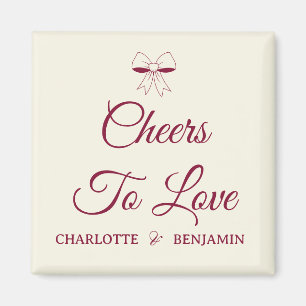 Cheers To Love Burgundy Script Ivory Bow Wedding Magnet
