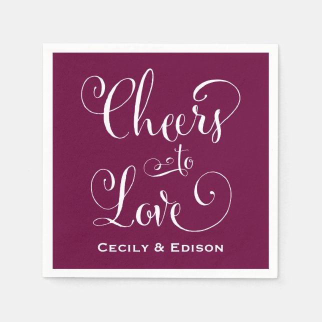 Cheers to Love Burgundy Wedding Monogram Napkin (Front)