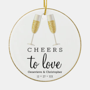 Cheers to Love Champagne First Christmas Married Ceramic Ornament