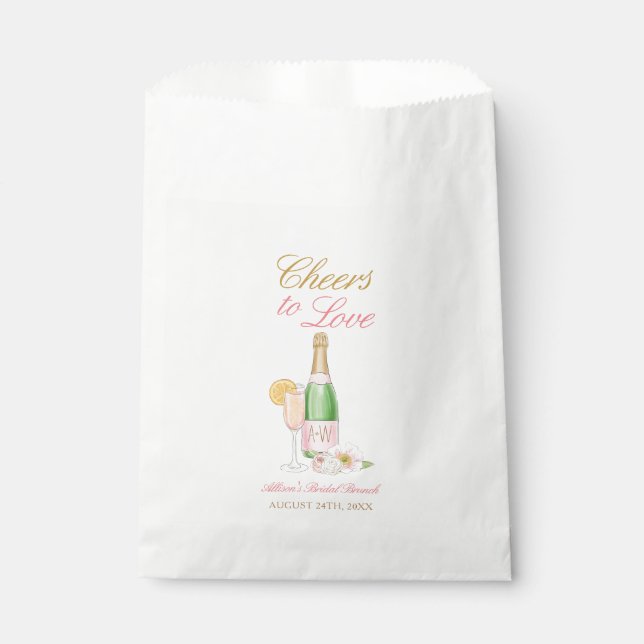 Cheers To Love Champagne Floral Bridal Shower Favour Bag (Front)