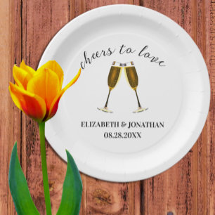 Cheers To Love Champagne Glasses Paper Plate