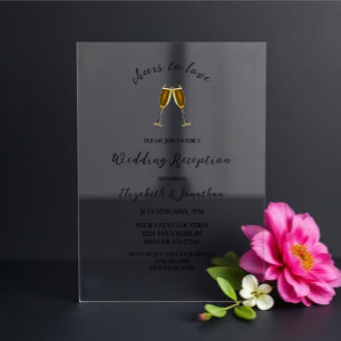 Cheers To Love Champagne Glasses Wedding Reception Acrylic Invitations
