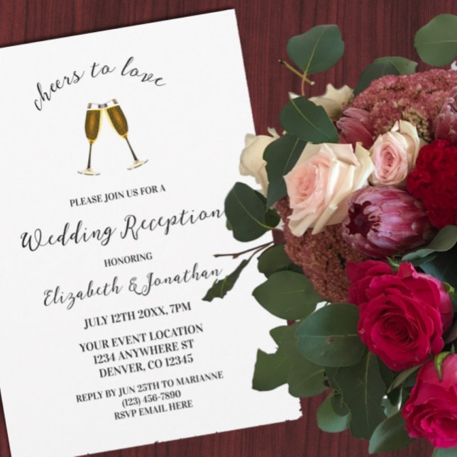 Cheers To Love Champagne Glasses Wedding Reception Invitation (Creator Uploaded)