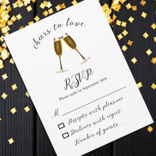 Cheers To Love Champagne Glasses Wedding Reception RSVP Card
