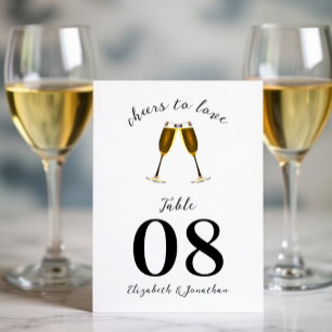 Cheers To Love Champagne Glasses Wedding Reception Table Number