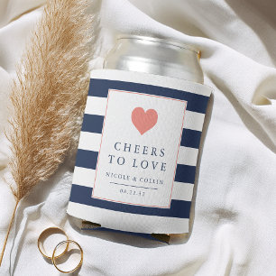 Cheers to Love Coral & Navy Wedding Favour Can Cooler