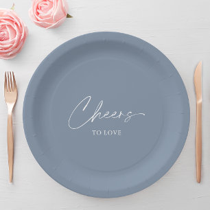 Cheers to Love – Dusty Blue Wedding Paper Plate
