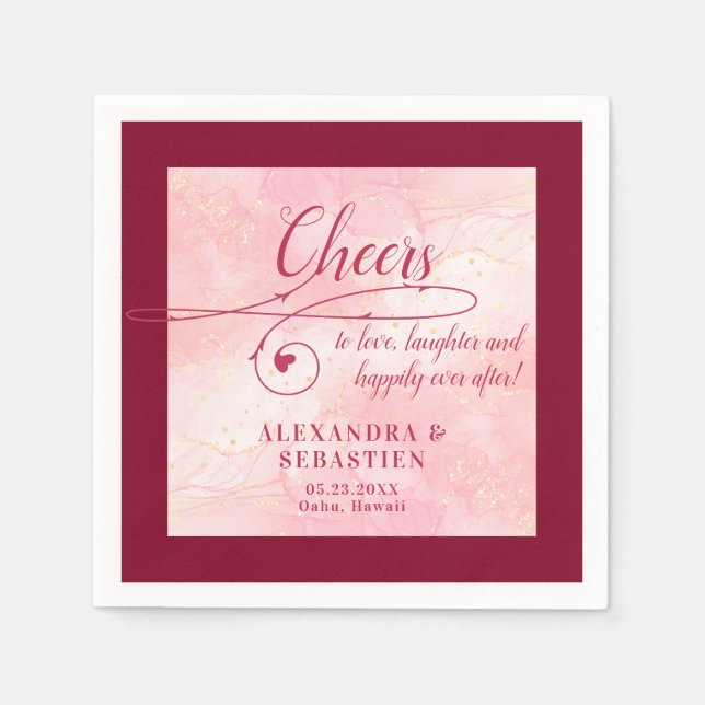 Cheers to Love Elegant Script Burgundy Wedding Napkin (Front)