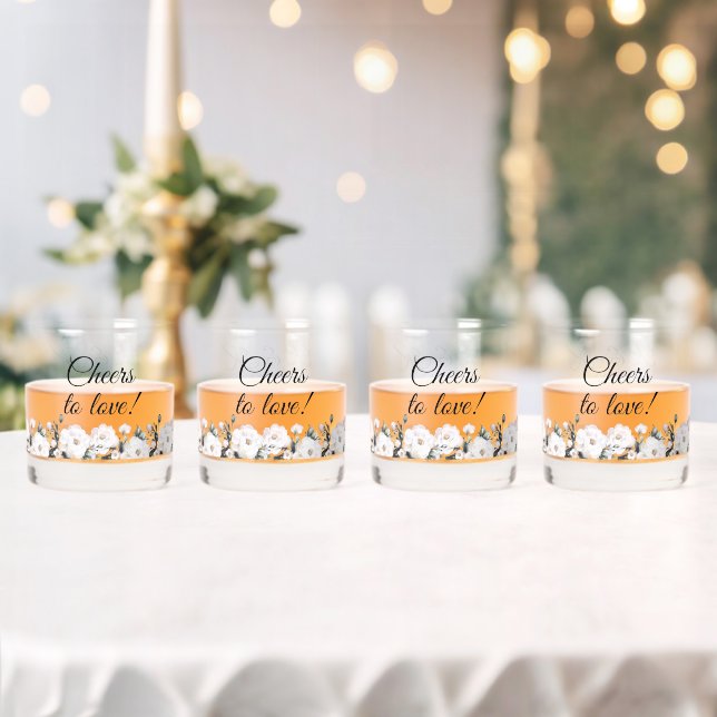 Cheers to Love Elegant White Roses Wedding  Whiskey Glass (Insitu (Wedding))