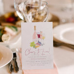 Cheers to Love Elegant Wine Tasting Bridal Shower Invitation<br><div class="desc">Raise a glass to the bride-to-be with this elegant wine bridal shower invitation. The design features a hand-painted watercolor illustration of a bottle of rosé, champagne glass, red wine glass, white wine glass, grapes, cheese, and a vine leaf, perfect for wine tasting, charcuterie board, or brunch and bubbly bridal showers....</div>