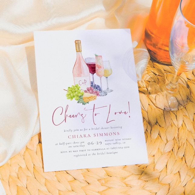 Cheers to Love Elegant Wine Tasting Bridal Shower Invitation (Creator Uploaded)