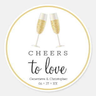 Cheers to Love Gold Champagne Wedding  Classic Round Sticker