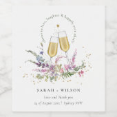 Cheers to Love Gold Wine Glasses Floral Wedding Wine Label (Single Label)