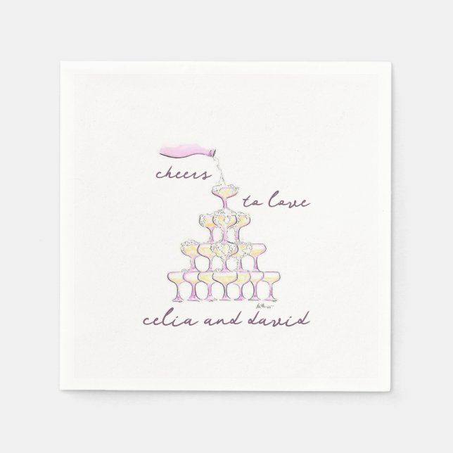  Cheers to Love Hand Drawn Glasses Wedding  Napkin (Front)