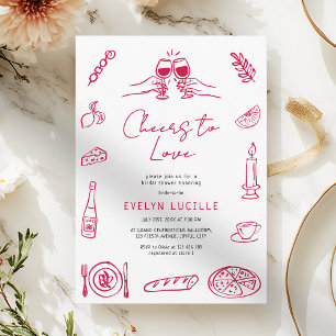 Cheers to Love Hand Drawn Retro Bridal Shower Invitation
