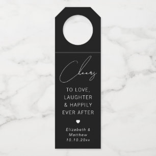 Cheers To Love Laughter & Happily   Black Wedding Bottle Tag