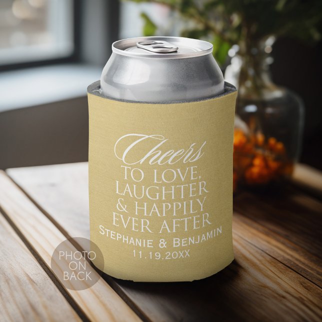 Cheers to love laughter happily ever after Wedding Can Cooler (Personalized Can Cooler - Add Your name for a great wedding anniversary party favor)
