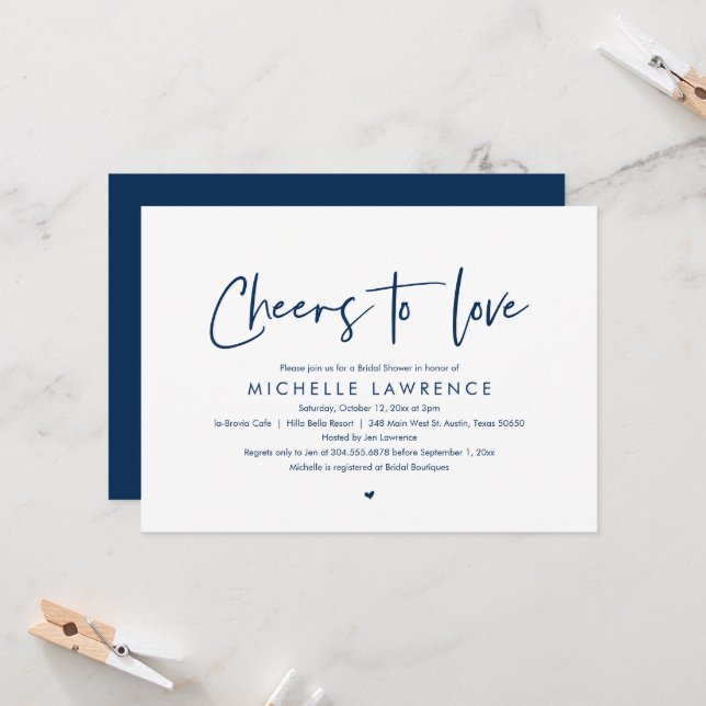 Cheers to love, Modern Casual Bridal Shower Invita Invitation (Front/Back In Situ)