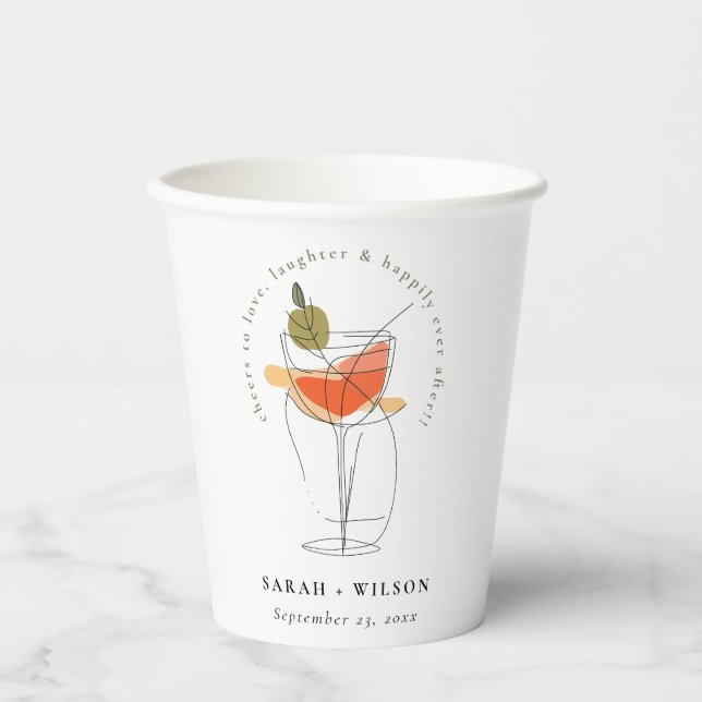 Cheers to Love Modern Cocktail Wine Wedding Paper Cups (Front)