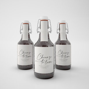 Cheers to love modern cream black minimal wedding liquor bottle label