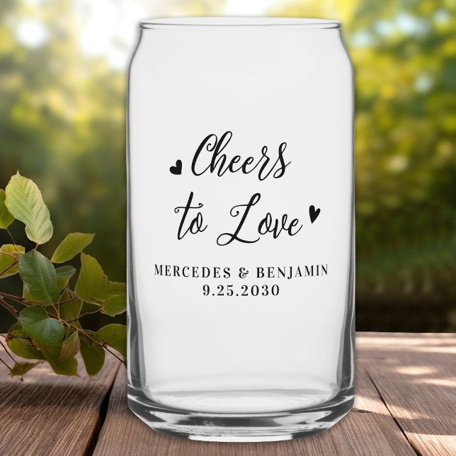 Cheers To Love Modern Elegant Hearts Wedding Favou Can Glass (Creator Uploaded)
